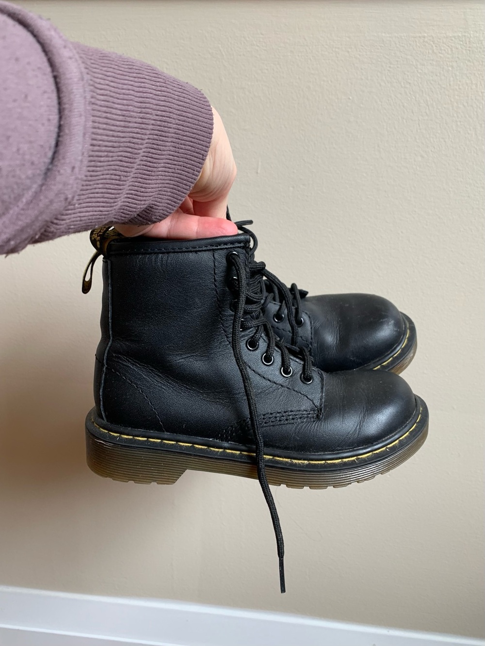 Kids Dr. Martens Black Lace-Up Leather Boots